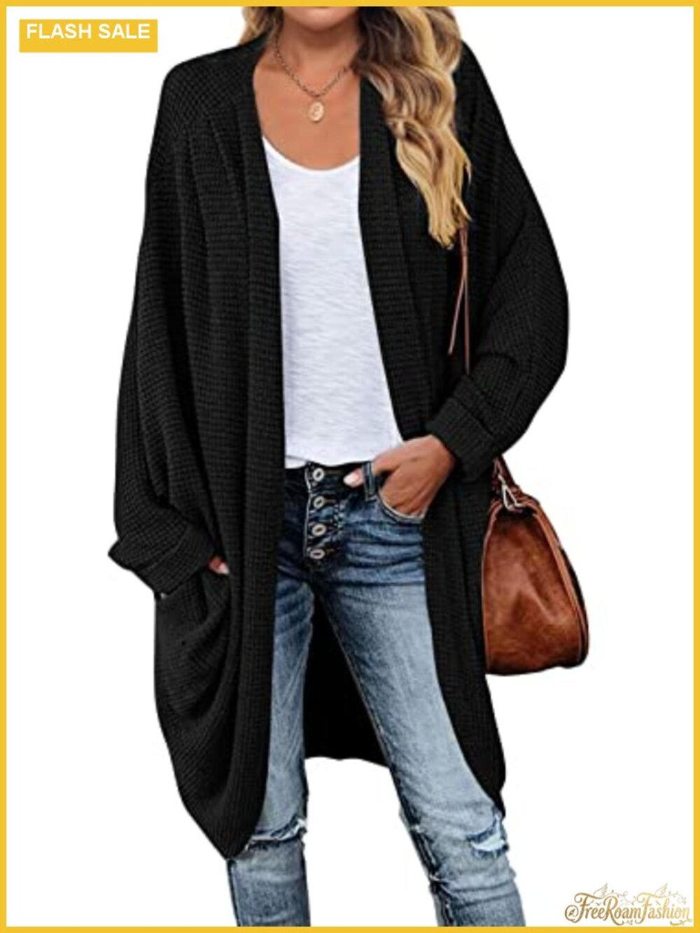 Waffle Knit Oversized Dolman Cardigan Loose Slouchy Shawl Collar